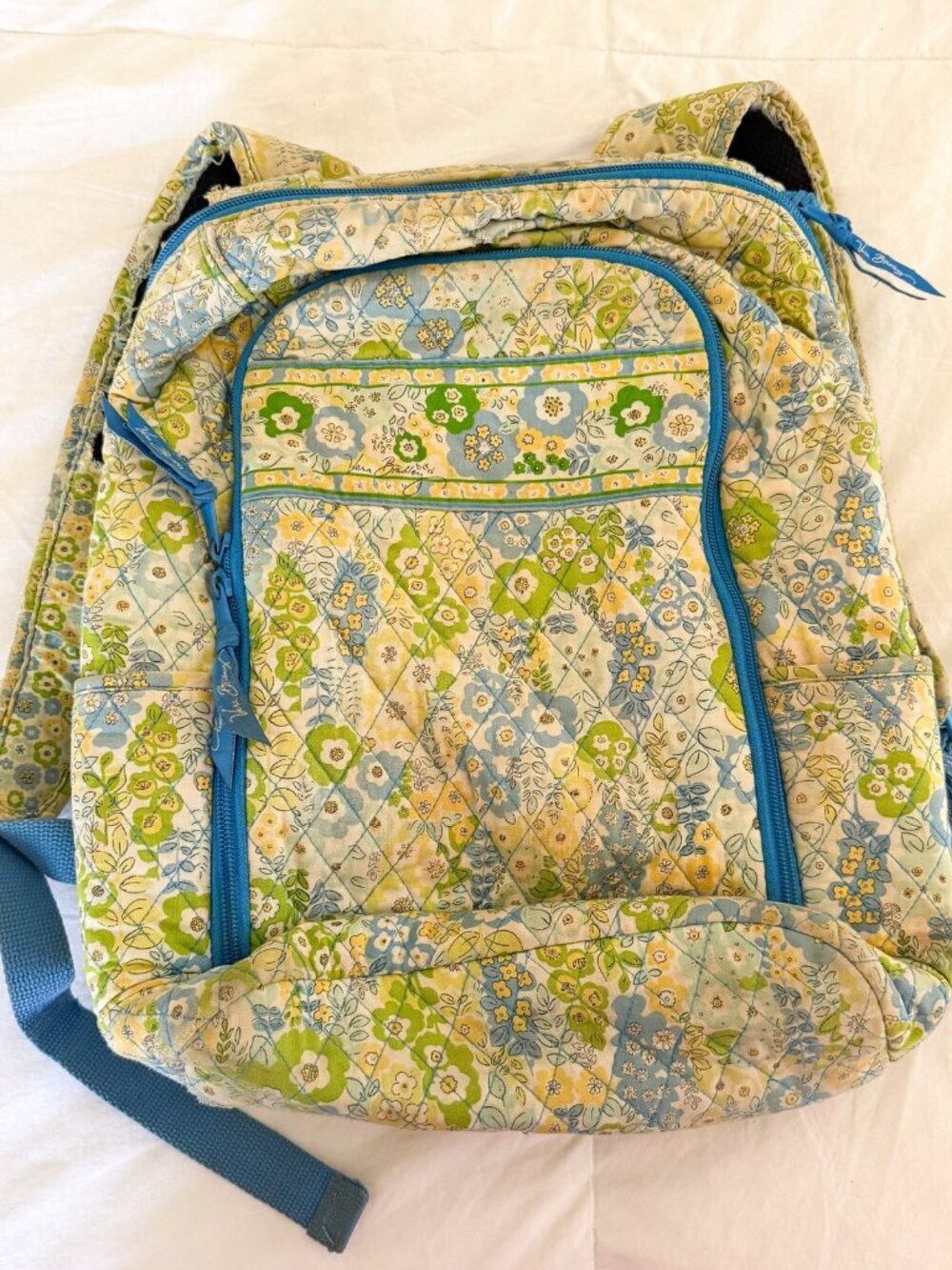 Vera Bradley Floral Laptop Backpack Blue Green Quilted School Travel Bag